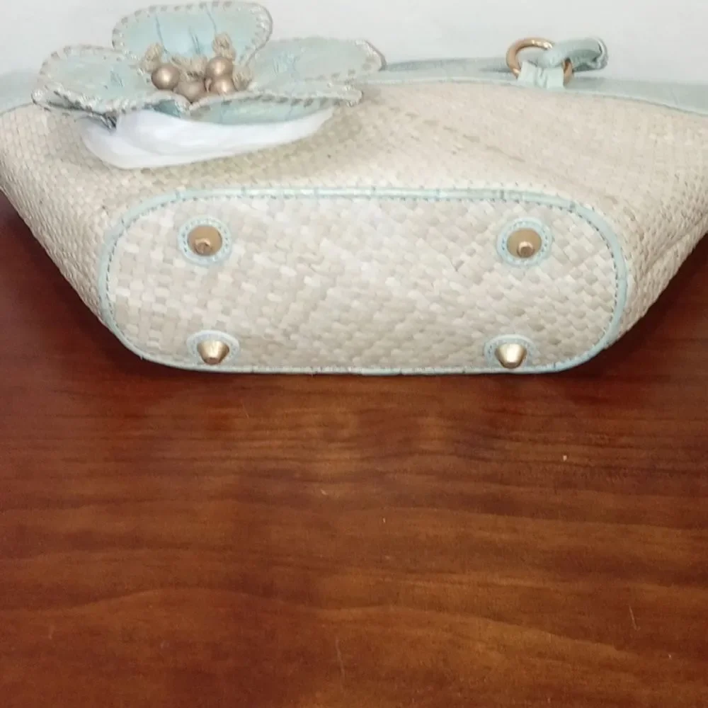 NWOT ~ INGE Elegant Blue & Cream With Gold Accents Woven Women's Handbag Purse